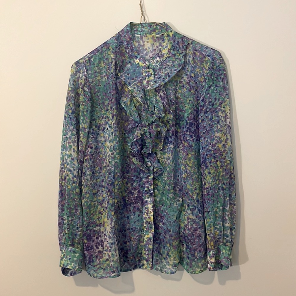 Colorful Blouse with Ruffle Collar